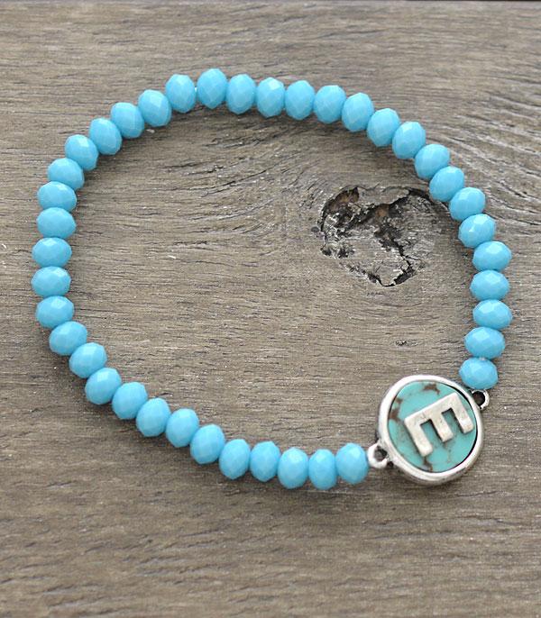 INITIAL JEWELRY :: BRACELETS | EARRINGS :: Wholesale Turquoise Bead Initial Bracelet