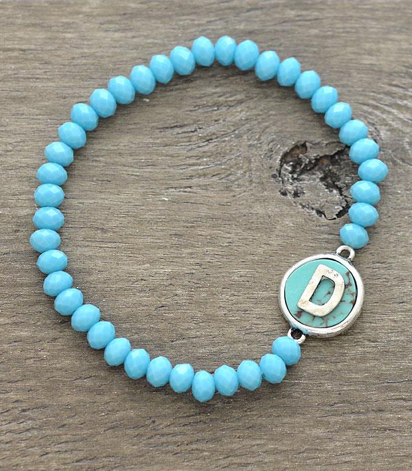 INITIAL JEWELRY :: BRACELETS | EARRINGS :: Wholesale Turquoise Bead Initial Bracelet