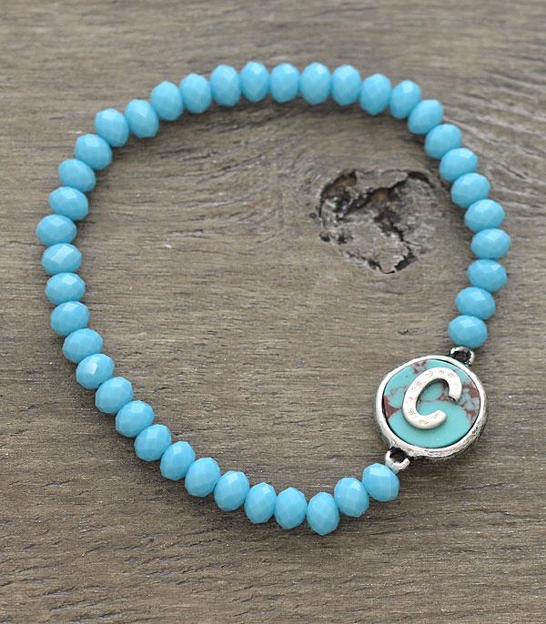 INITIAL JEWELRY :: BRACELETS | EARRINGS :: Wholesale Turquoise Bead Initial Bracelet