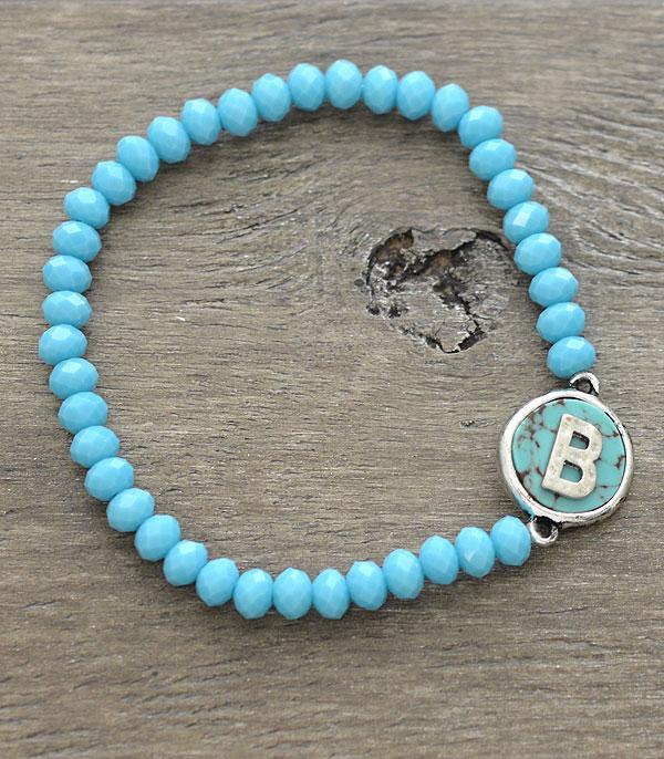 INITIAL JEWELRY :: BRACELETS | EARRINGS :: Wholesale Turquoise Bead Initial Bracelet