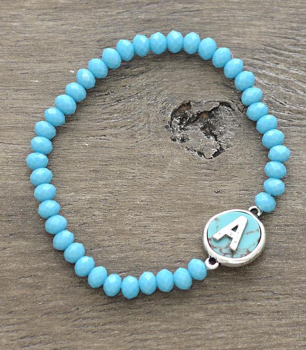 INITIAL JEWELRY :: BRACELETS | EARRINGS :: Wholesale Turquoise Bead Initial Bracelet