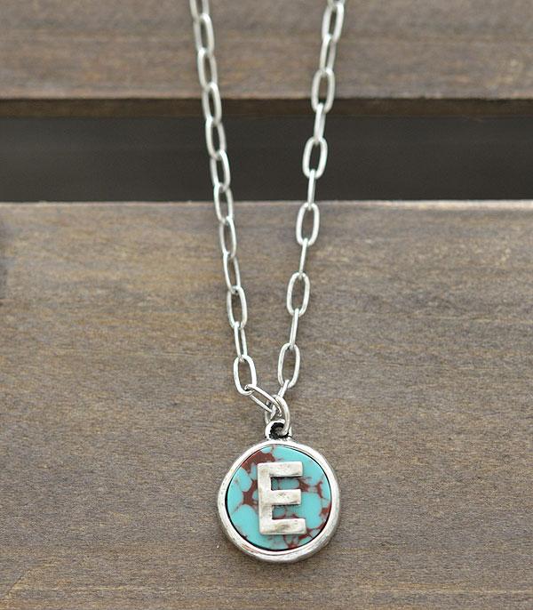 INITIAL JEWELRY :: NECKLACES | RINGS :: Wholesale Turquoise Initial Pendant Necklace