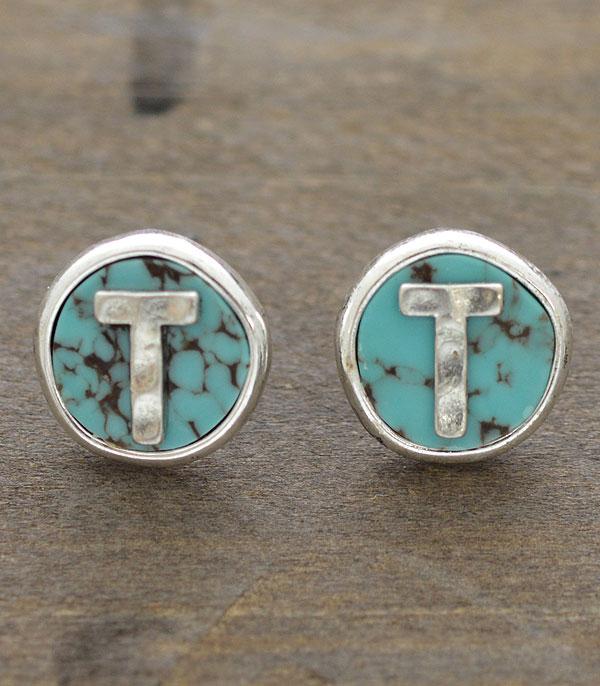 New Arrival :: Wholesale Turquoise Initial Round Post Earrings