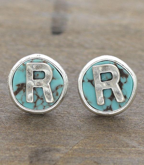 New Arrival :: Wholesale Turquoise Initial Round Post Earrings