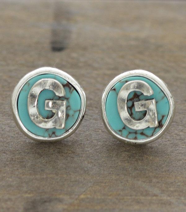 <font color=black>SALE ITEMS</font> :: JEWELRY :: Earrings :: Wholesale Turquoise Initial Round Post Earrings