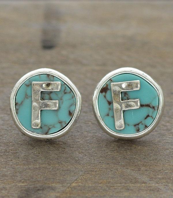 <font color=black>SALE ITEMS</font> :: JEWELRY :: Earrings :: Wholesale Turquoise Initial Round Post Earrings