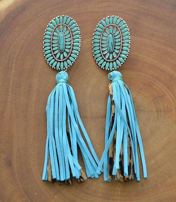 New Arrival :: Wholesale Turquoise Concho Fringe Earrings