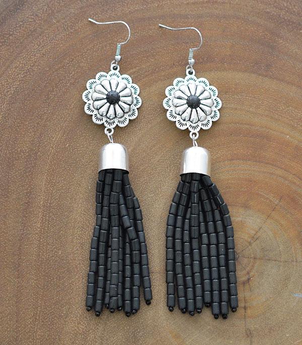 EARRINGS :: WESTERN HOOK EARRINGS :: Wholesale Turquoise Concho Bead Tassel Earrings