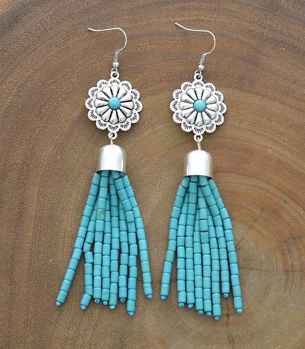 EARRINGS :: WESTERN HOOK EARRINGS :: Wholesale Turquoise Concho Bead Tassel Earrings