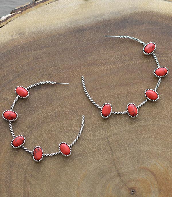 EARRINGS :: HOOP EARRINGS :: Wholesale Western Semi Stone Hoop Earrings