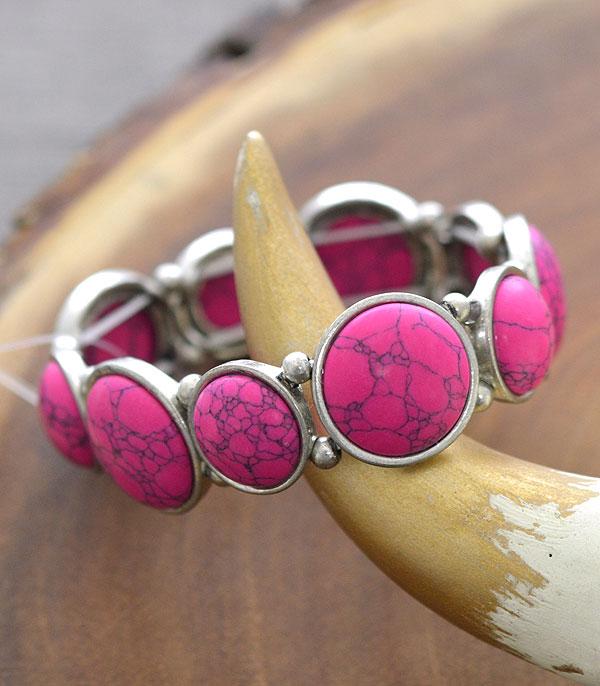 <font color=#FF6EC7>PINK COWGIRL</font> :: Wholesale Turquoise Semi Stone Stretch Bracelet