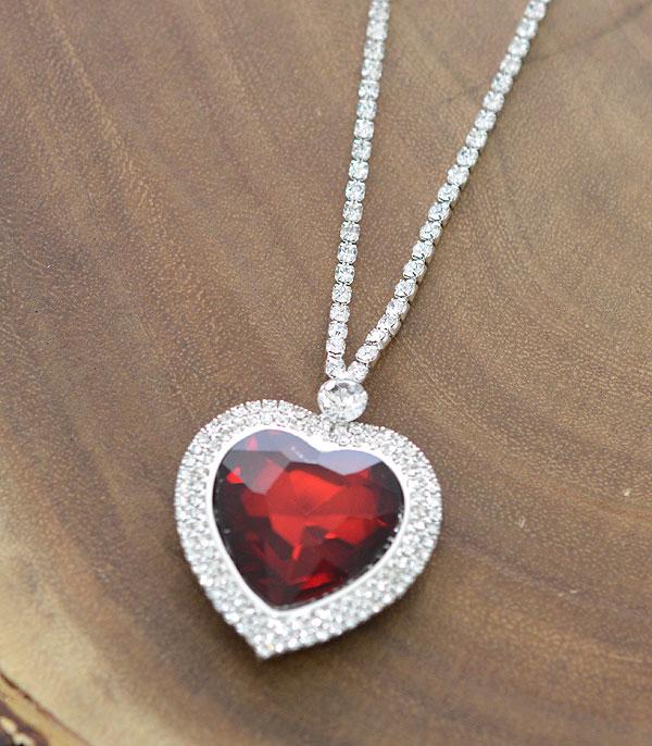 <font color=red>VALENTINE'S</font> :: Wholesale Rhinestone Heart Pendant Necklace