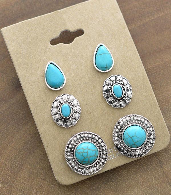 New Arrival :: Wholesale Western Turquoise Stud Earrings Set