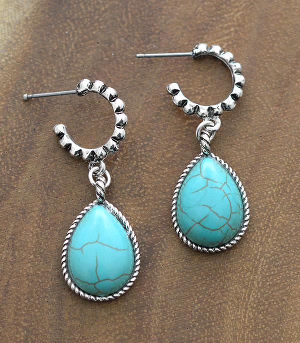 EARRINGS :: HOOP EARRINGS :: Wholesale Turquoise Teardrop Hoop Earrings