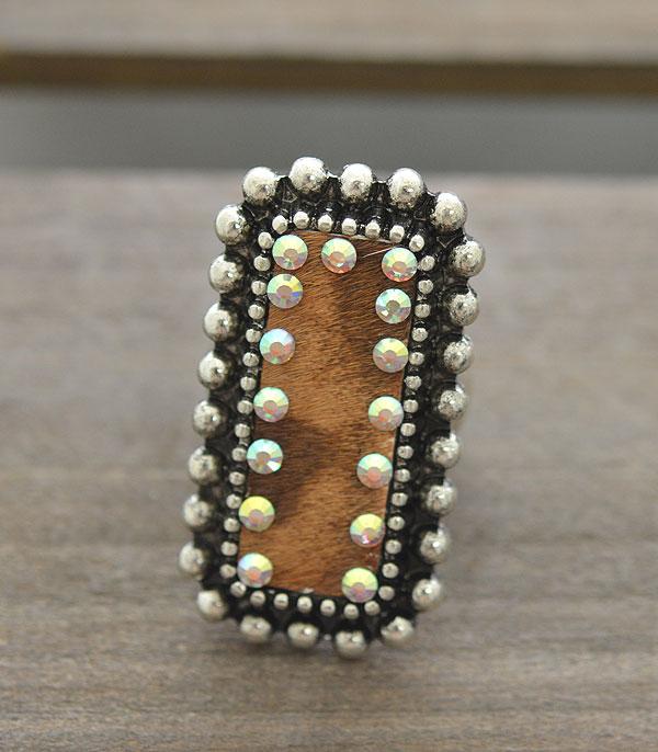RINGS :: Wholesale Western Cowhide Rhinestone Ring