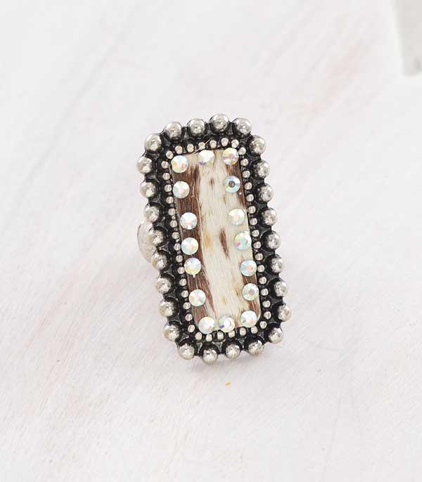 RINGS :: Wholesale Western Cowhide Rhinestone Ring