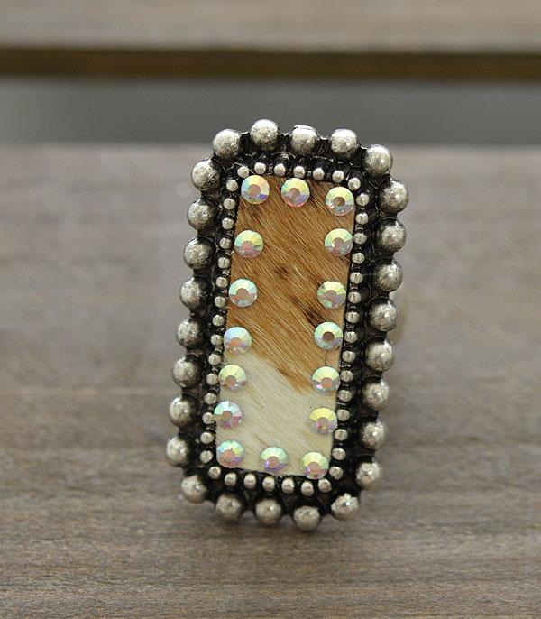 RINGS :: Wholesale Western Cowhide Rhinestone Ring