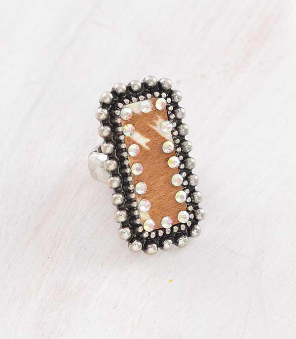 RINGS :: Wholesale Western Cowhide Rhinestone Ring