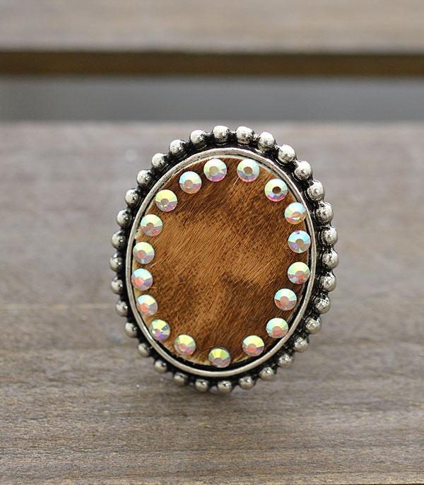 RINGS :: Wholesale Western Cowhide Rhinestone Ring