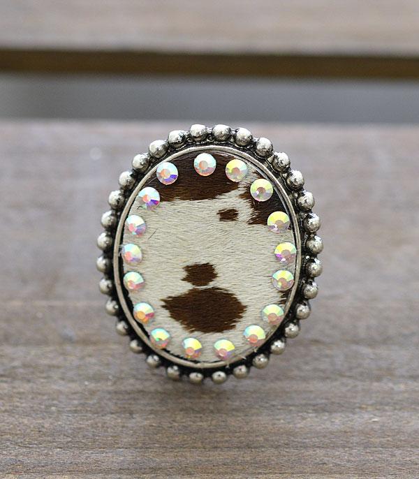 RINGS :: Wholesale Western Cowhide Rhinestone Ring