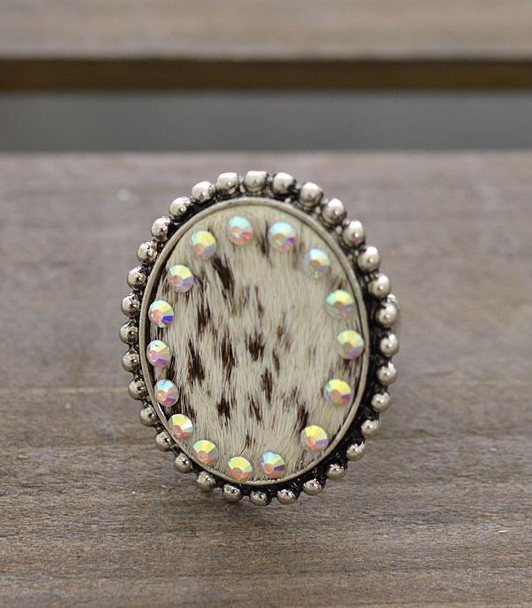 RINGS :: Wholesale Western Cowhide Rhinestone Ring