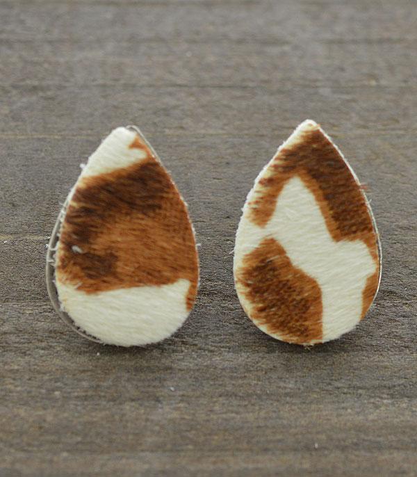 EARRINGS :: POST EARRINGS :: Wholesale Cowhide Leather Teardrop Earrings