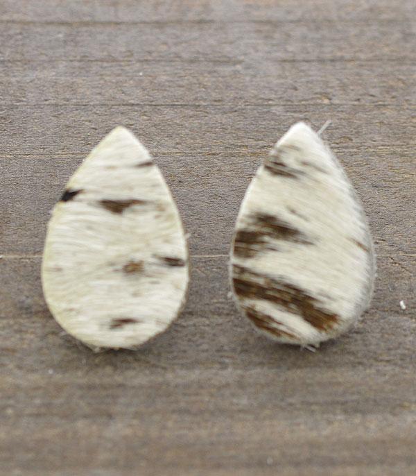 EARRINGS :: POST EARRINGS :: Wholesale Cowhide Leather Teardrop Earrings