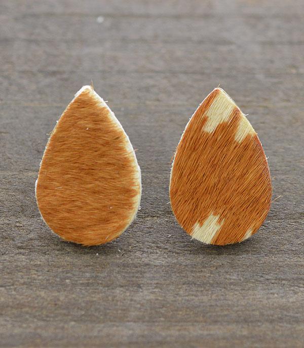 EARRINGS :: POST EARRINGS :: Wholesale Cowhide Leather Teardrop Earrings