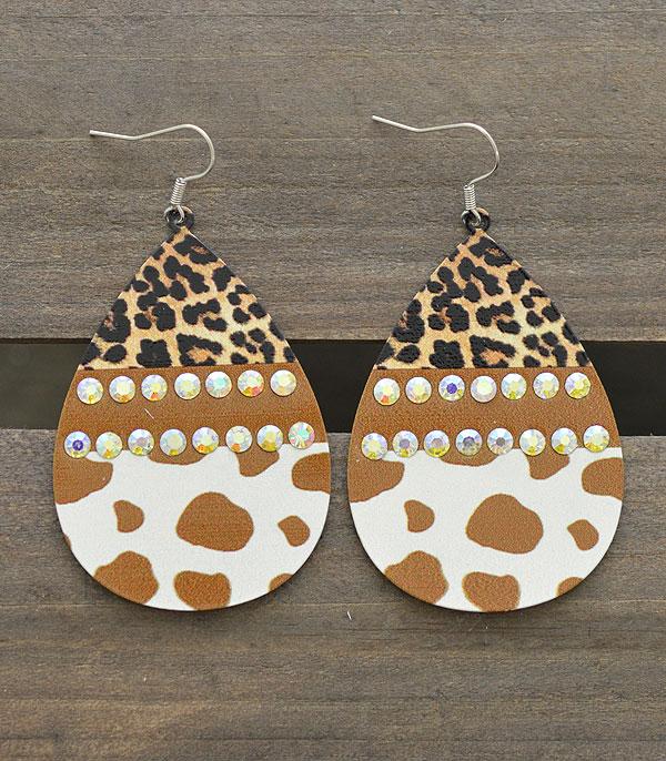 EARRINGS :: TRENDY EARRINGS :: Wholesale Cow Leopard Print Teardrop Earrings