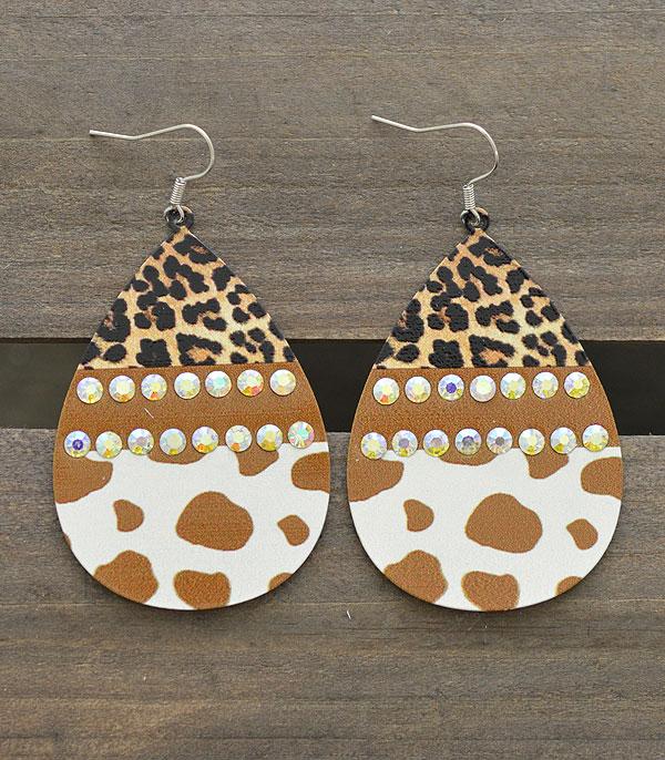 EARRINGS :: WESTERN HOOK EARRINGS :: Wholesale Cow Leopard Print Teardrop Earrings