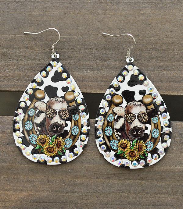 EARRINGS :: WESTERN HOOK EARRINGS :: Wholesale Cow Print Teardrop Earring