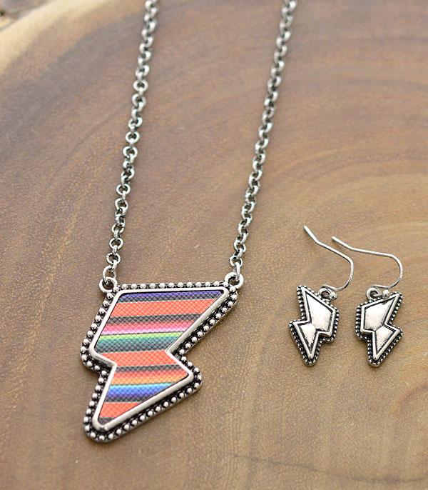 NECKLACES :: CHAIN WITH PENDANT :: Wholesale Serape Lightning Bolt Pendant Necklace