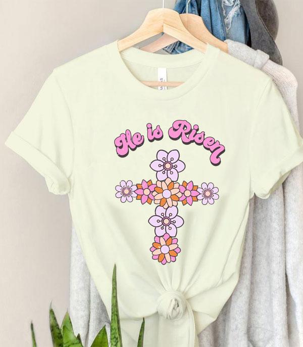 <font color=green>SPRING</font> :: Wholesale He Is Risen Easter Graphic Tshirt