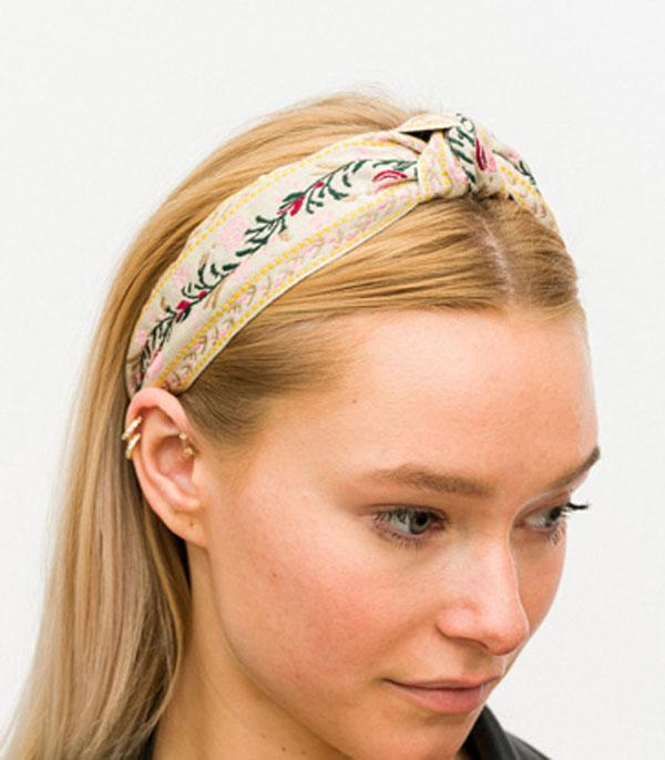 HATS I HAIR ACC :: HAIR ACC I HEADBAND :: Wholesale Floral Embroidered Top Knot Headband