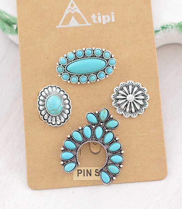 New Arrival :: Wholesale Western Turquoise Concho Pin Set
