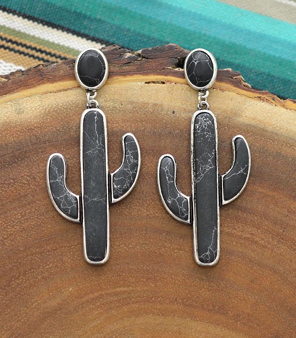 EARRINGS :: WESTERN POST EARRINGS :: Wholesale Turquoise Semi Stone Cactus Earrings