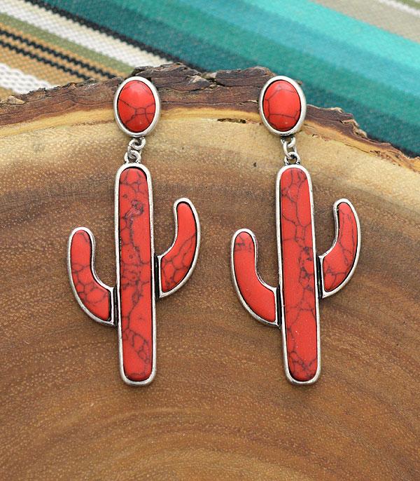 EARRINGS :: WESTERN POST EARRINGS :: Wholesale Turquoise Semi Stone Cactus Earrings