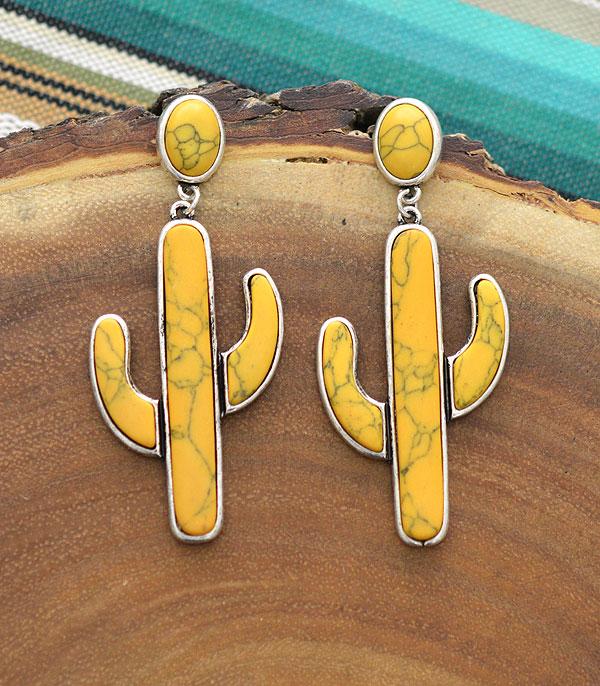 EARRINGS :: WESTERN POST EARRINGS :: Wholesale Turquoise Semi Stone Cactus Earrings