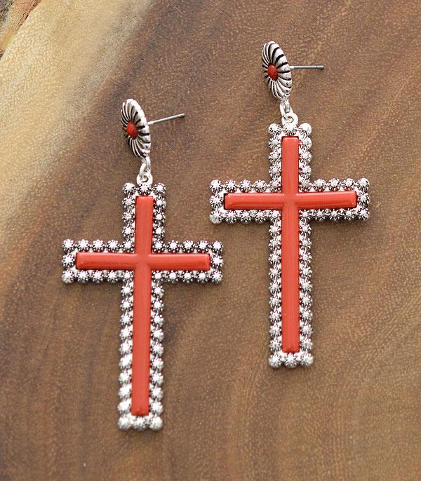 EARRINGS :: WESTERN POST EARRINGS :: Wholesale Western Epoxy Cross Dangle Earrings