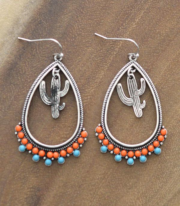 EARRINGS :: WESTERN HOOK EARRINGS :: Wholesale Cactus Charm Teardrop Earrings