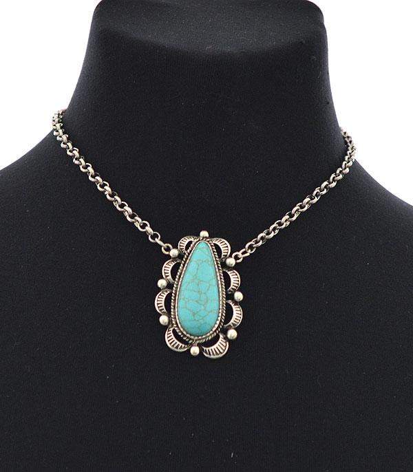 NECKLACES :: CHAIN WITH PENDANT :: Wholesale Tipi Western Turquoise Pendant Necklace