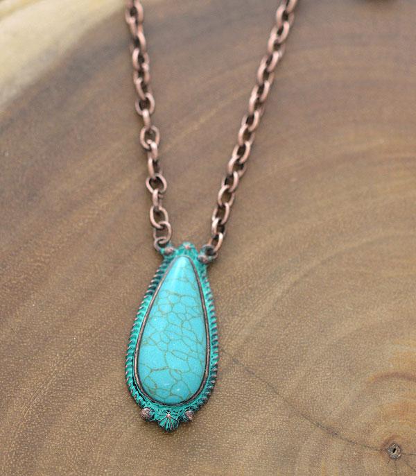 NECKLACES :: CHAIN WITH PENDANT :: Wholesale Tipi Western Turquoise Teardrop Necklace