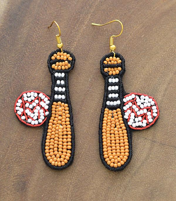 EARRINGS :: TRENDY EARRINGS :: Wholesale Seed Bead Baseball Bat Earrings