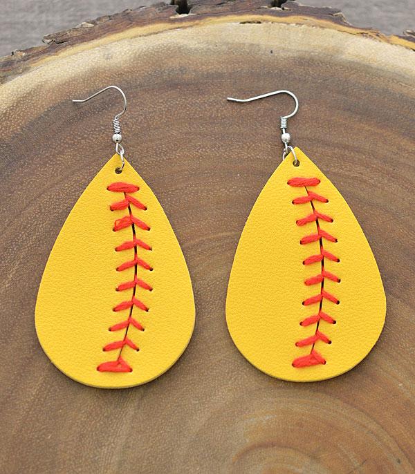 SPORTS THEME :: Wholesale Faux Leather Softball Teardrop Earrings