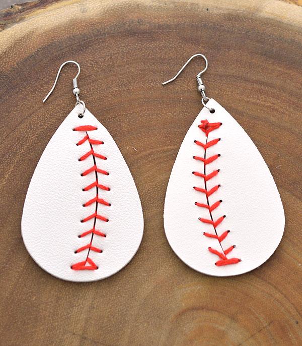 SPORTS THEME :: Wholesale Faux Leather Baseball Teardrop Earrings