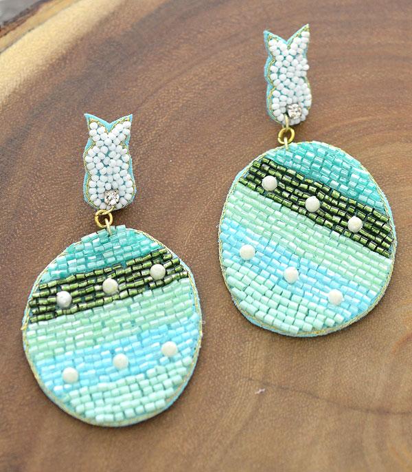 EARRINGS :: POST EARRINGS :: Wholesale Seed Bead Easter Egg Bunny Earrings