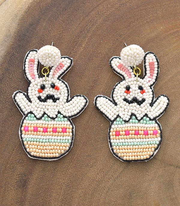 EARRINGS :: POST EARRINGS :: Wholesale Seed Bead Easter Egg Bunny Earrings