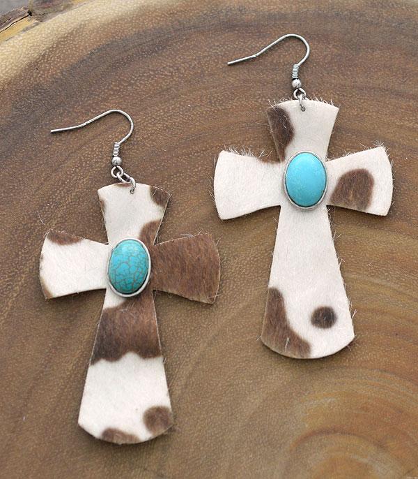 EARRINGS :: WESTERN HOOK EARRINGS :: Wholesale Western Cowhide Cross Earrings