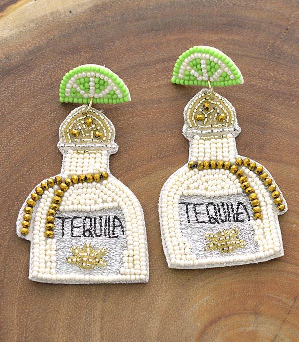 EARRINGS :: POST EARRINGS :: Wholesale Seed Bead Tequila Bottle Earrings
