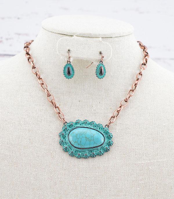 NECKLACES :: CHAIN WITH PENDANT :: Wholesale Tipi Western Turquoise Necklace Set